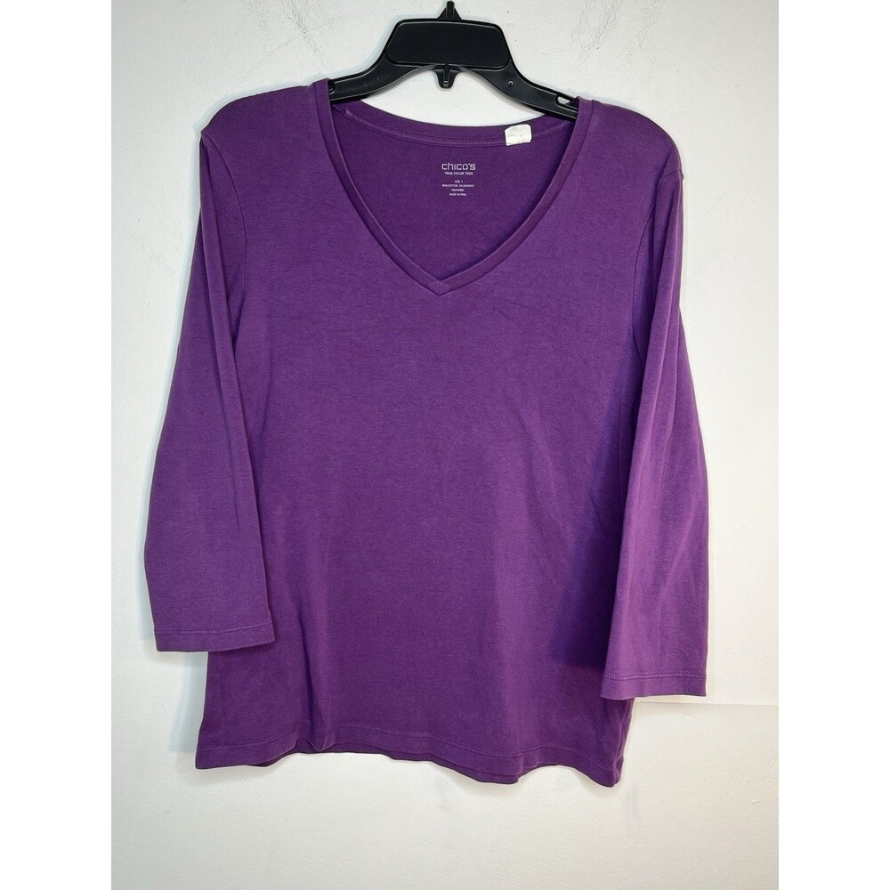 Chicos Violet Solid True Color Tees Long Sleeve 1 Top M 6 8